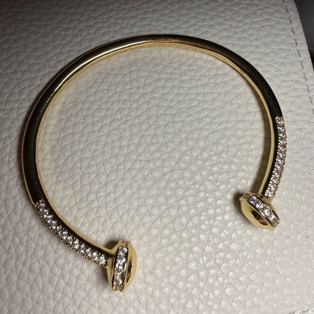 Gold Plated Pave Bangle Cuff Bracelet BB Lila